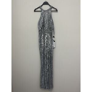 Mac Duggal Platinum Sleeveless Sequin Floor-Length Dress Size 12 Style 4963